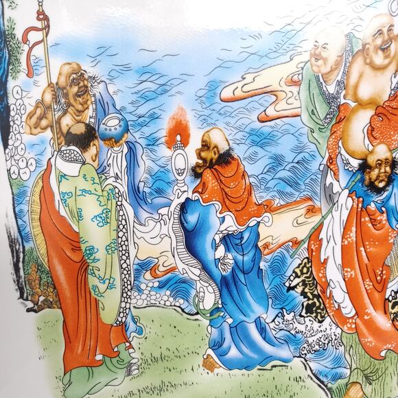 A Chinese Framed Tile Painting Depicting Immortals On The Ocean - Picture 6 of 10